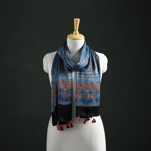 Modal Silk Ajrakh Hand Block Print Natural Dyed Stole 34