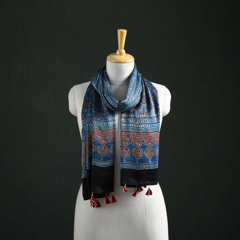 Modal Silk Ajrakh Hand Block Print Natural Dyed Stole 34