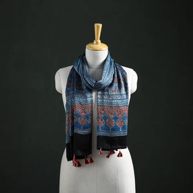 Modal Silk Ajrakh Hand Block Print Natural Dyed Stole 34