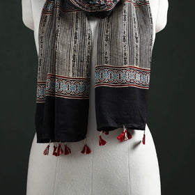 Modal Silk Ajrakh Hand Block Print Natural Dyed Stole 35