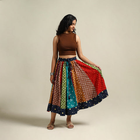 Multicolor - Bandhani Tie-Dye Patchwork Cotton Short Skirt 52