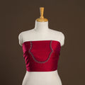 Red - zardozi hand embroidery slub silk plain blouse piece