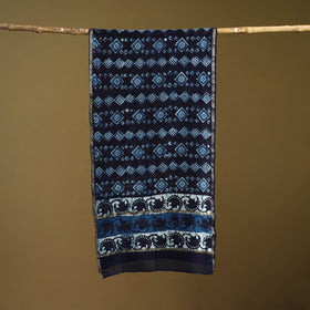 Blue - Pipad Hand Block Print Natural Dyed Chanderi Silk Handloom Stole 20