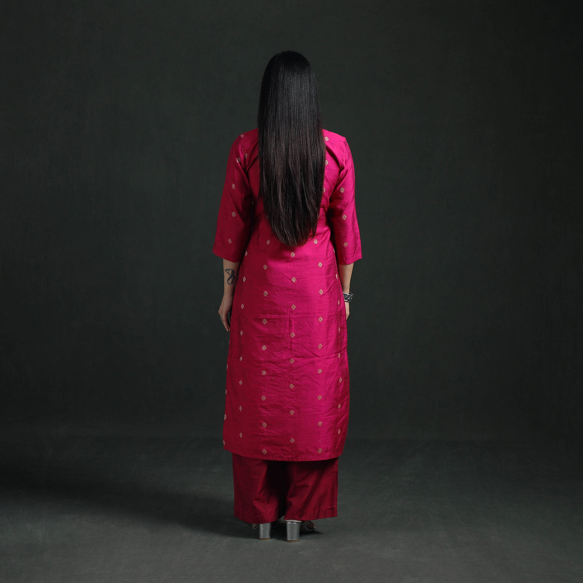 Spun Dupion Viscose Silk Thread Buti Straight Kurta with Palazzo Set for women 01