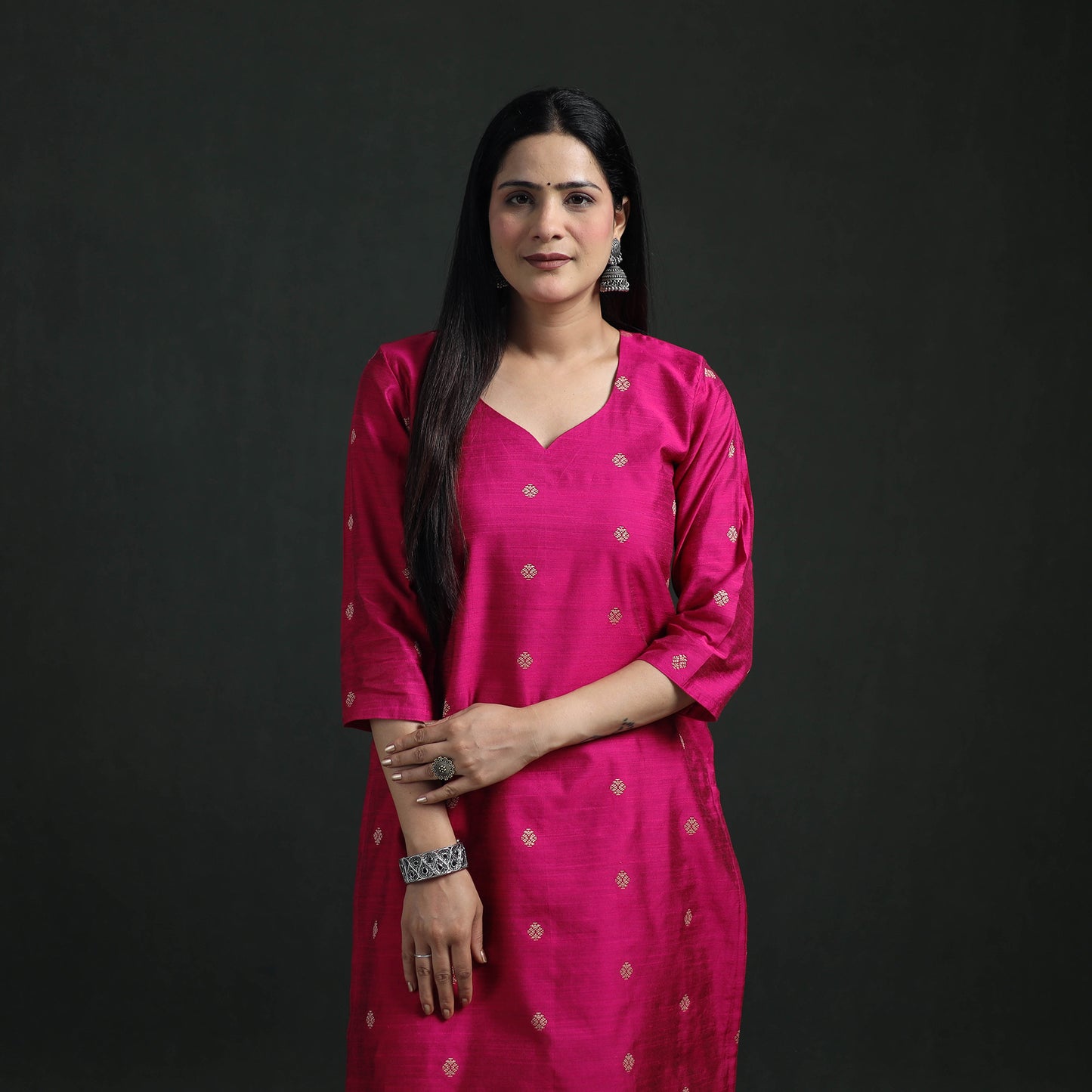 Spun Dupion Viscose Silk Thread Buti Straight Kurta with Palazzo Set for women 01