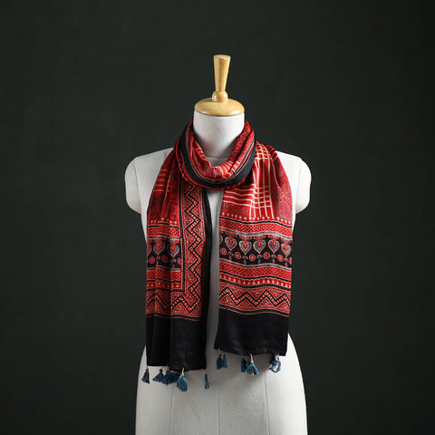 Modal Silk Ajrakh Hand Block Print Natural Dyed Stole 36