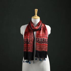 Modal Silk Ajrakh Hand Block Print Natural Dyed Stole 36