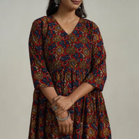 Red - Flared Cotton Block Print Kalamkari Kurta Set 19