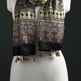 Modal Silk Ajrakh Hand Block Print Natural Dyed Stole 37