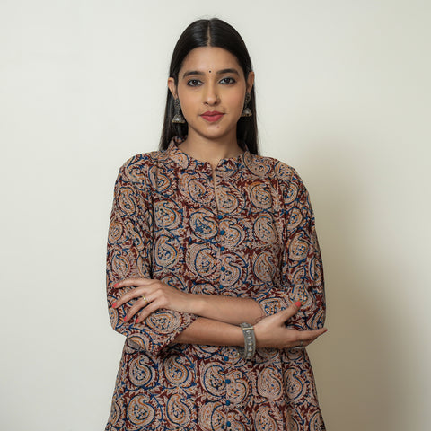 Buy Hand Block Print Cotton A-Line Kalamkari Kurta For Women