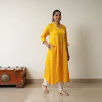 Orange - Tie & dye Modal Silk A-Line Bandhani Kurta 11