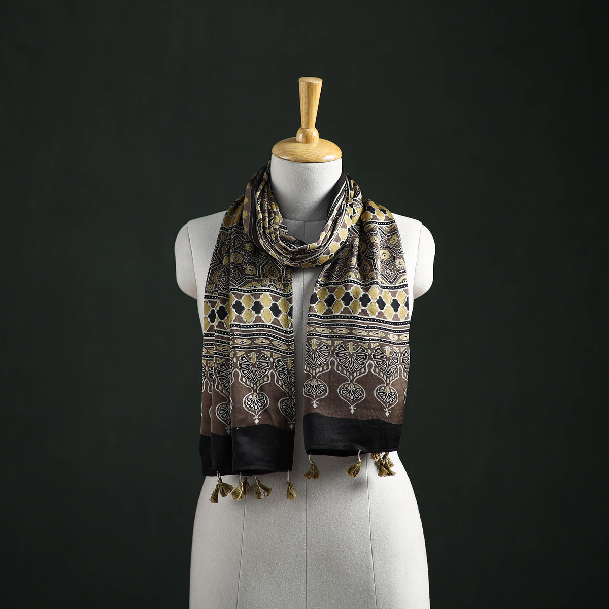 Modal Silk Ajrakh Hand Block Print Natural Dyed Stole 37