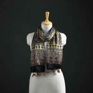 Modal Silk Ajrakh Hand Block Print Natural Dyed Stole 37