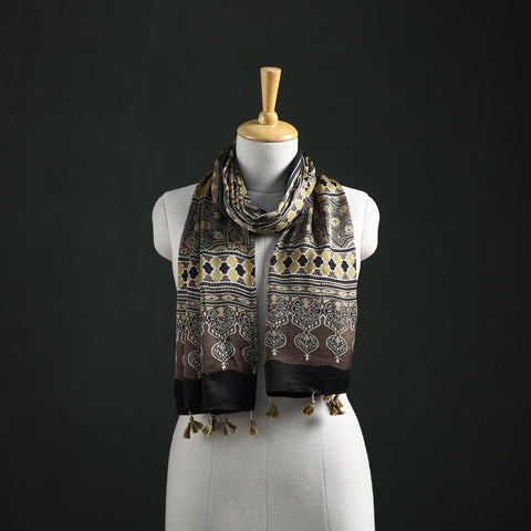 Modal Silk Ajrakh Hand Block Print Natural Dyed Stole 37