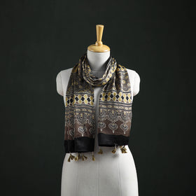 Modal Silk Ajrakh Hand Block Print Natural Dyed Stole 37