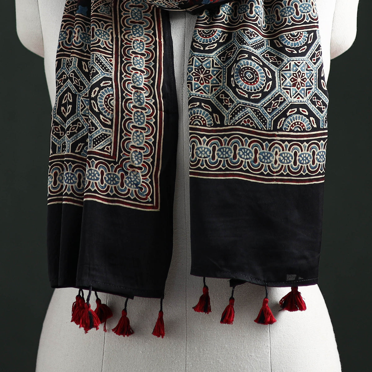 Modal Silk Ajrakh Hand Block Print Natural Dyed Stole 38