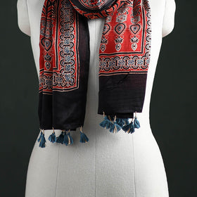 Modal Silk Ajrakh Hand Block Print Natural Dyed Stole 39