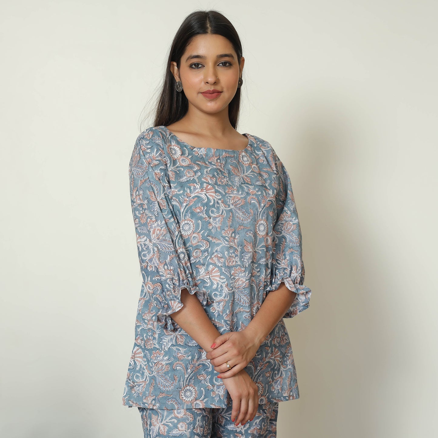 Blue - Sanganeri Block Printed Cotton Night Suit Set 19