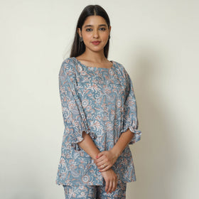 Blue - Sanganeri Block Printed Cotton Night Suit Set 19