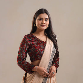 Red Velvet Natural Dyed Ajrakh Print Blouse Online