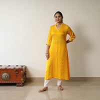 Orange - Tie & dye Modal Silk A-Line Bandhani Kurta 11