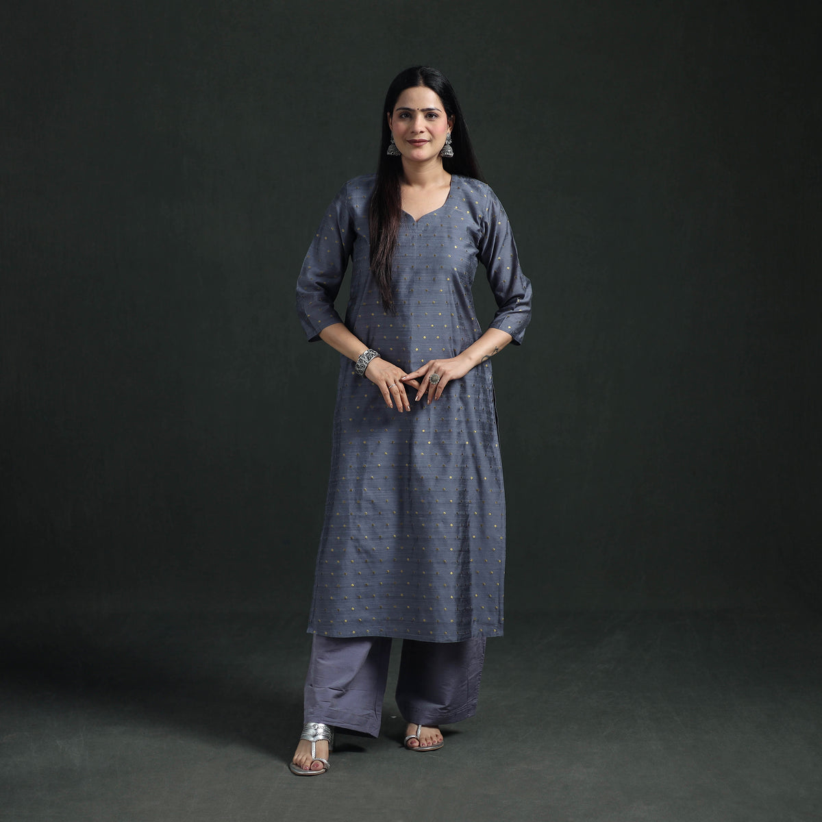 Spun Dupion Viscose Silk Zari Buti Straight Kurta with Palazzo Set for women 02