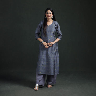 Spun Dupion Viscose Silk Zari Buti Straight Kurta with Palazzo Set for women 02