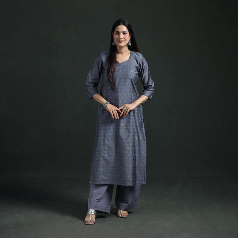 Spun Dupion Viscose Silk Zari Buti Straight Kurta with Palazzo Set for women 02