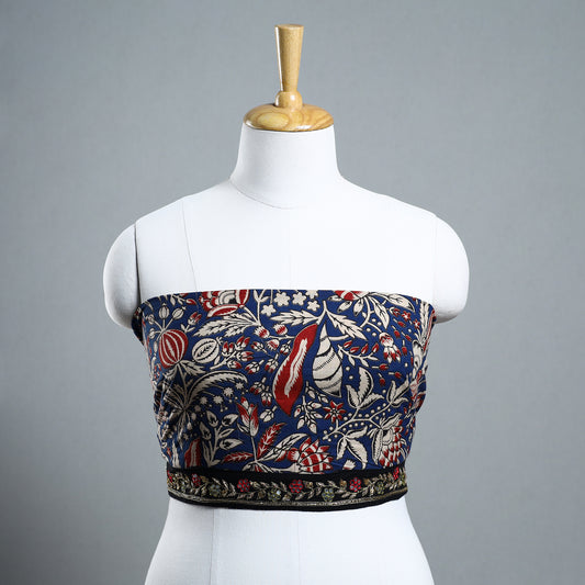 Blue - Zardozi Hand Embroidered Kalamkari Cotton Blouse Piece 08