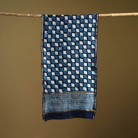Blue - Pipad Hand Block Print Natural Dyed Chanderi Silk Handloom Stole 24