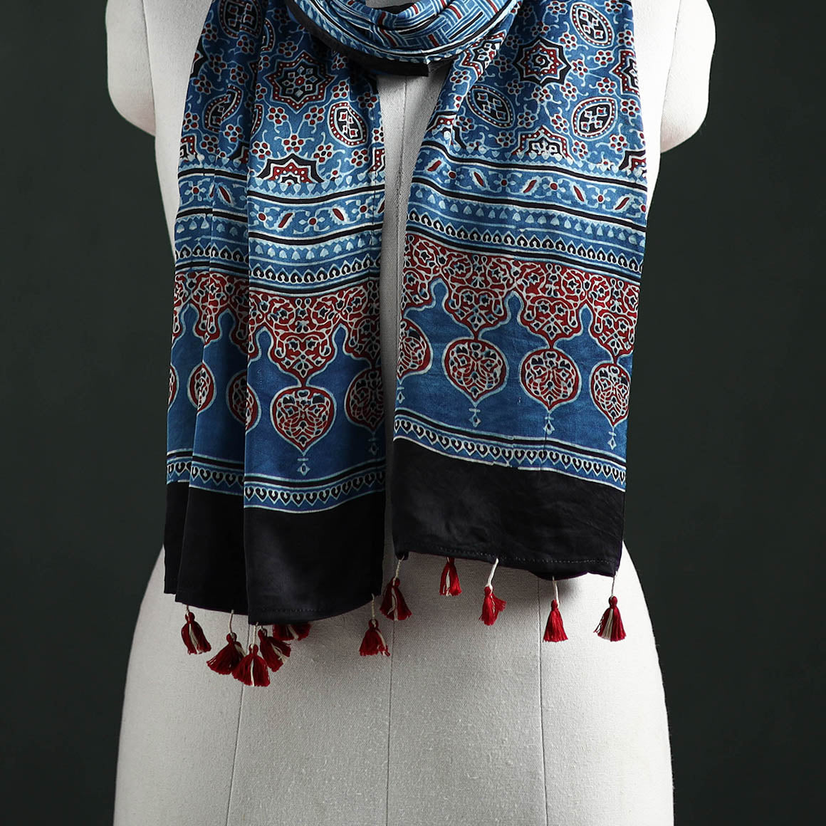 Modal Silk Ajrakh Hand Block Print Natural Dyed Stole 40