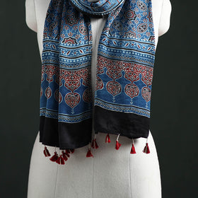 Modal Silk Ajrakh Hand Block Print Natural Dyed Stole 40