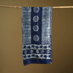 Blue - Pipad Hand Block Print Natural Dyed Chanderi Silk Handloom Stole 25