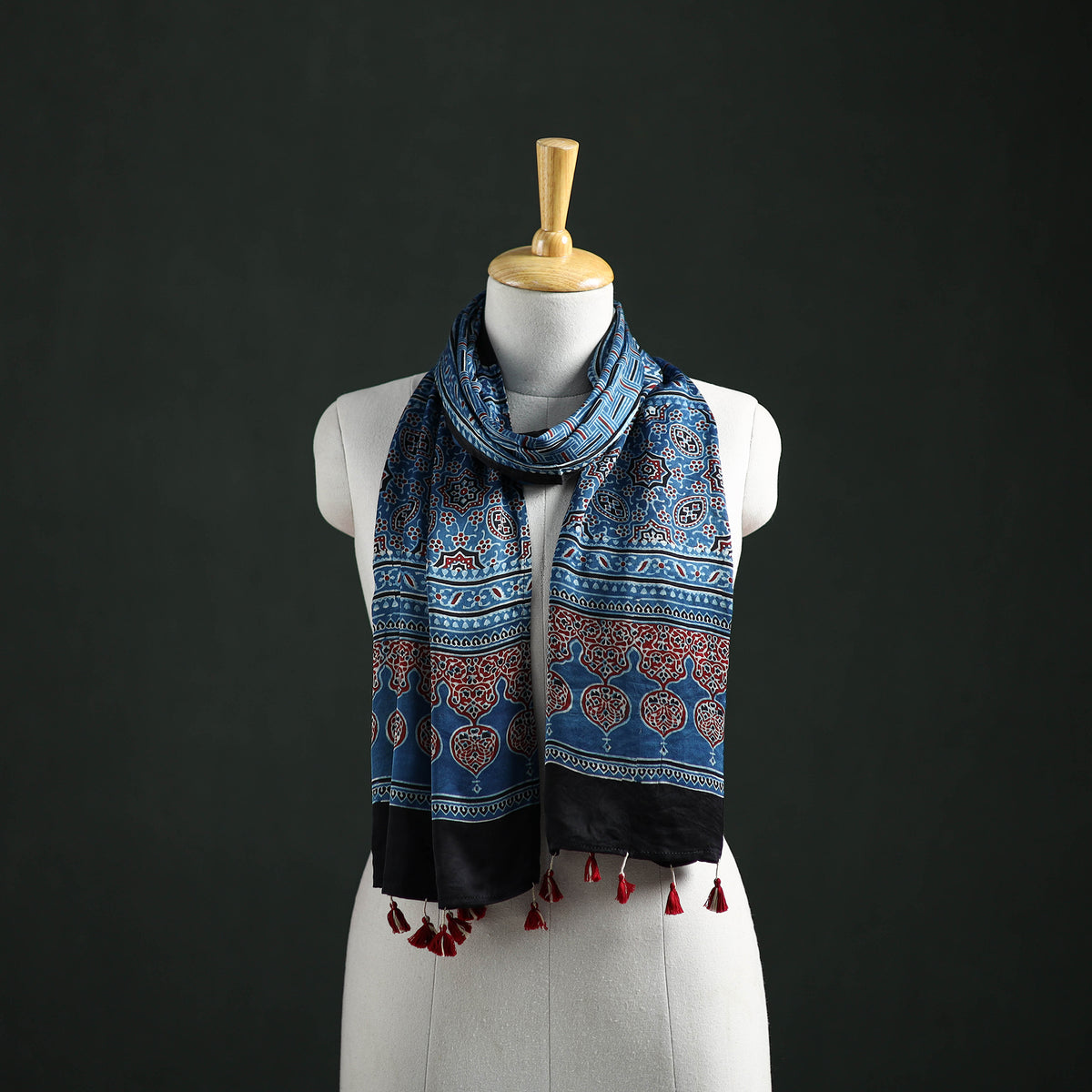Modal Silk Ajrakh Hand Block Print Natural Dyed Stole 40