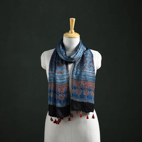 Modal Silk Ajrakh Hand Block Print Natural Dyed Stole 40