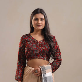 Red Velvet Natural Dyed Ajrakh Print Blouse Online