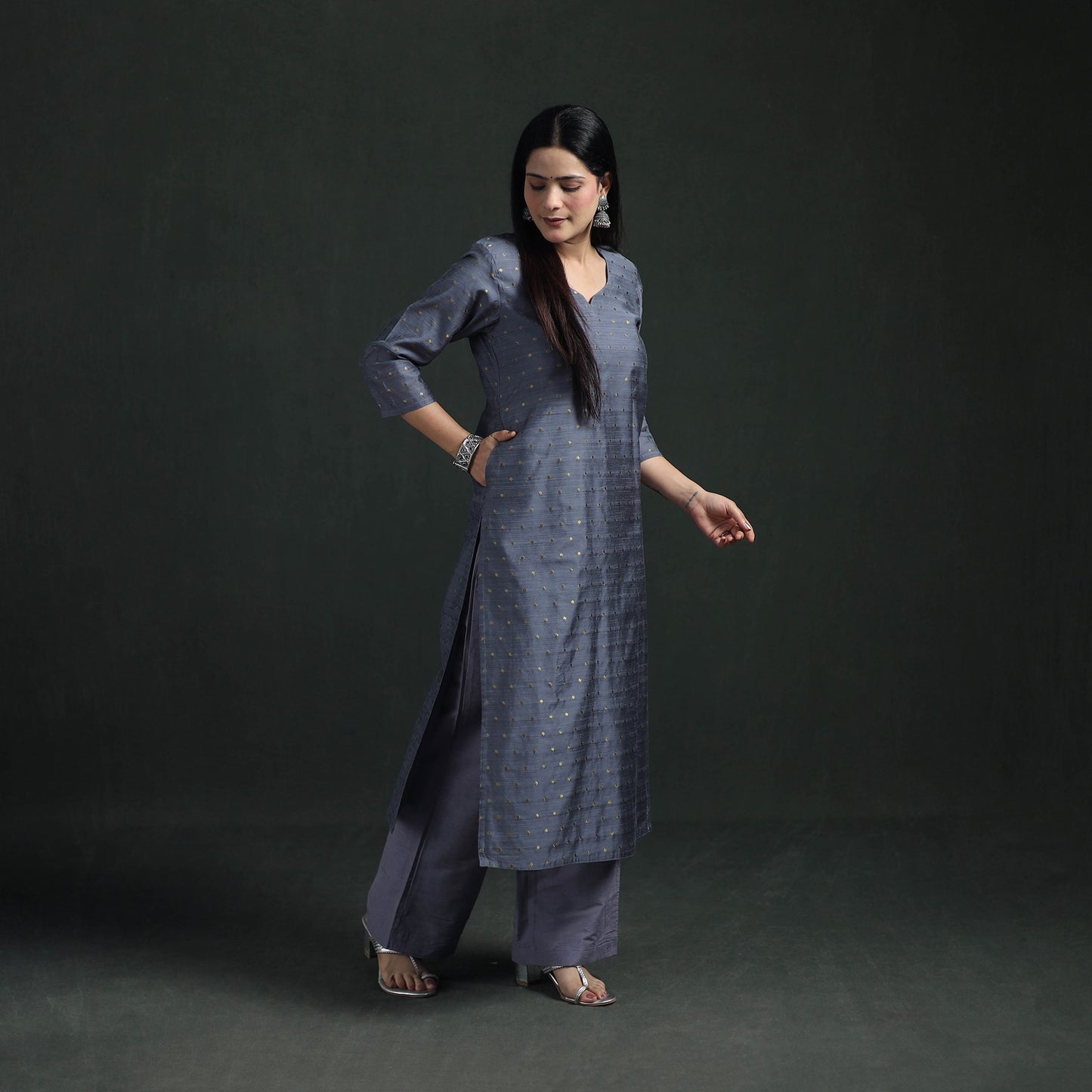 Spun Dupion Viscose Silk Zari Buti Straight Kurta with Palazzo Set for women 02