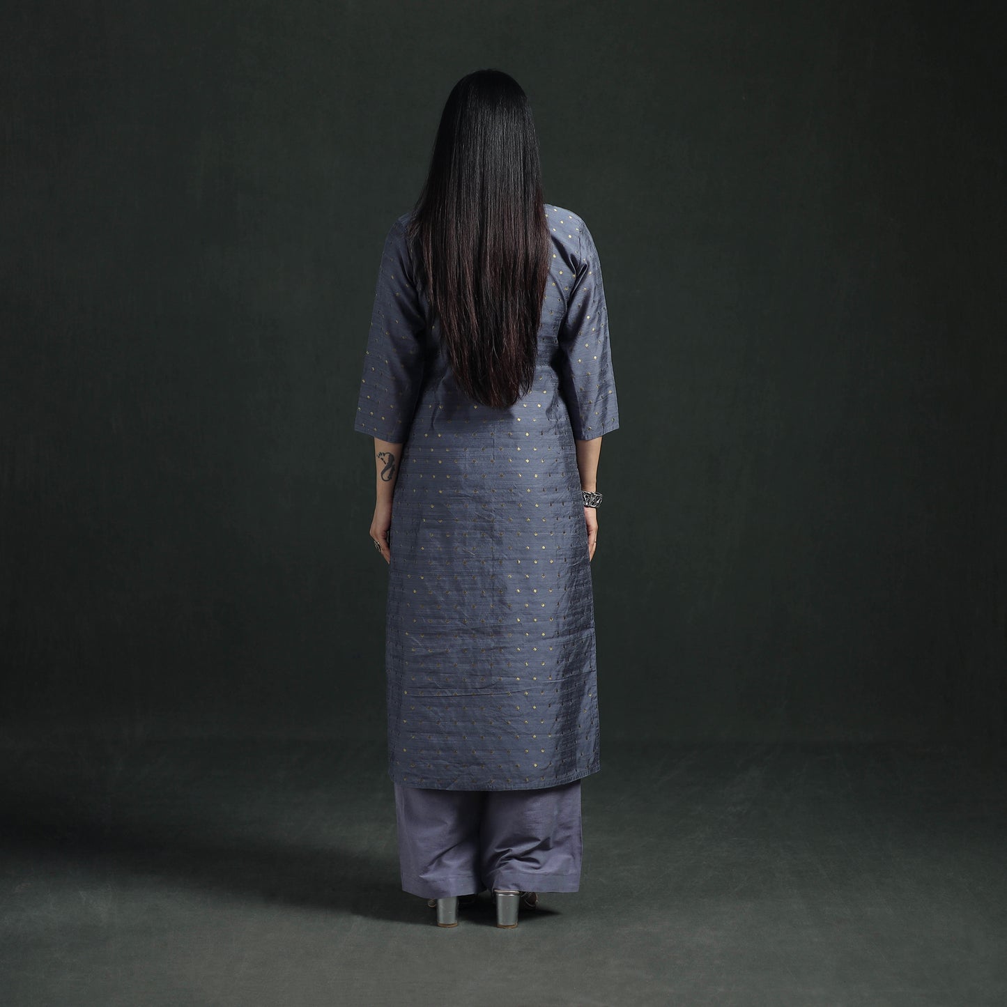 Spun Dupion Viscose Silk Zari Buti Straight Kurta with Palazzo Set for women 02