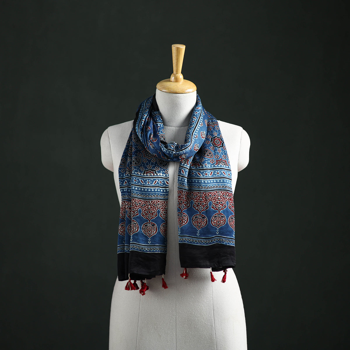 Modal Silk Ajrakh Hand Block Print Natural Dyed Stole 41