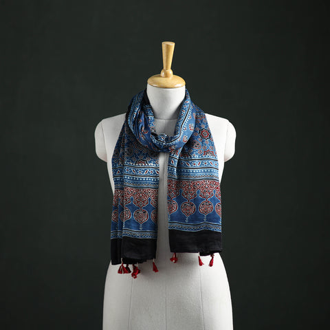 Modal Silk Ajrakh Hand Block Print Natural Dyed Stole 41