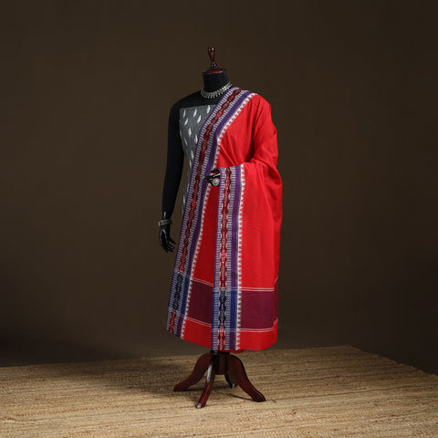 Red - Sambalpuri Ikat Cotton Dupatta from Odisha 26