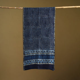 Blue - Pipad Hand Block Print Natural Dyed Chanderi Silk Handloom Stole 26