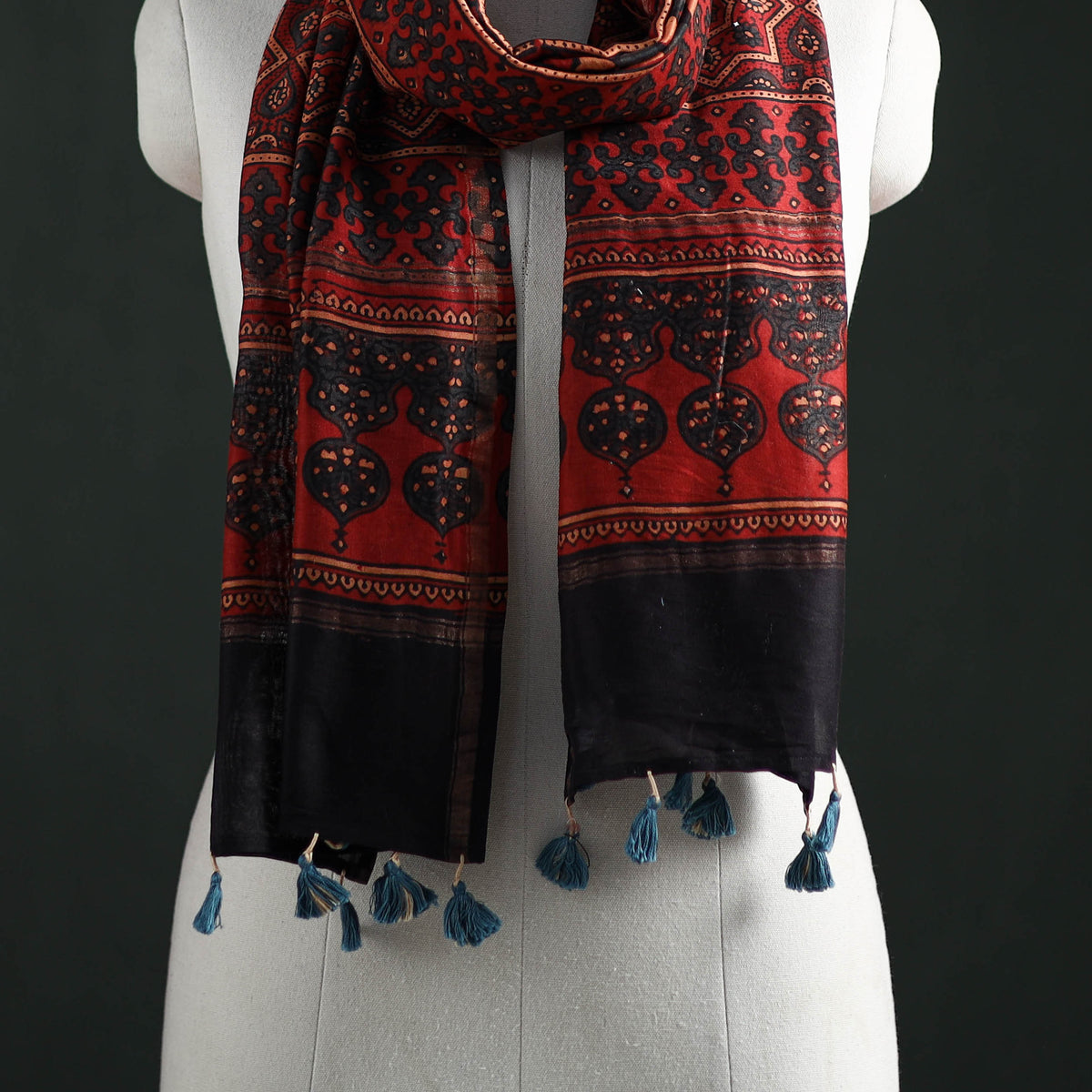 Chanderi Silk Ajrakh Hand Block Print Natural Dyed Stole 42
