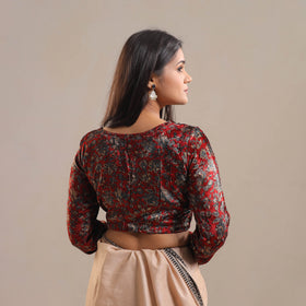Red Velvet Natural Dyed Ajrakh Print Blouse Online
