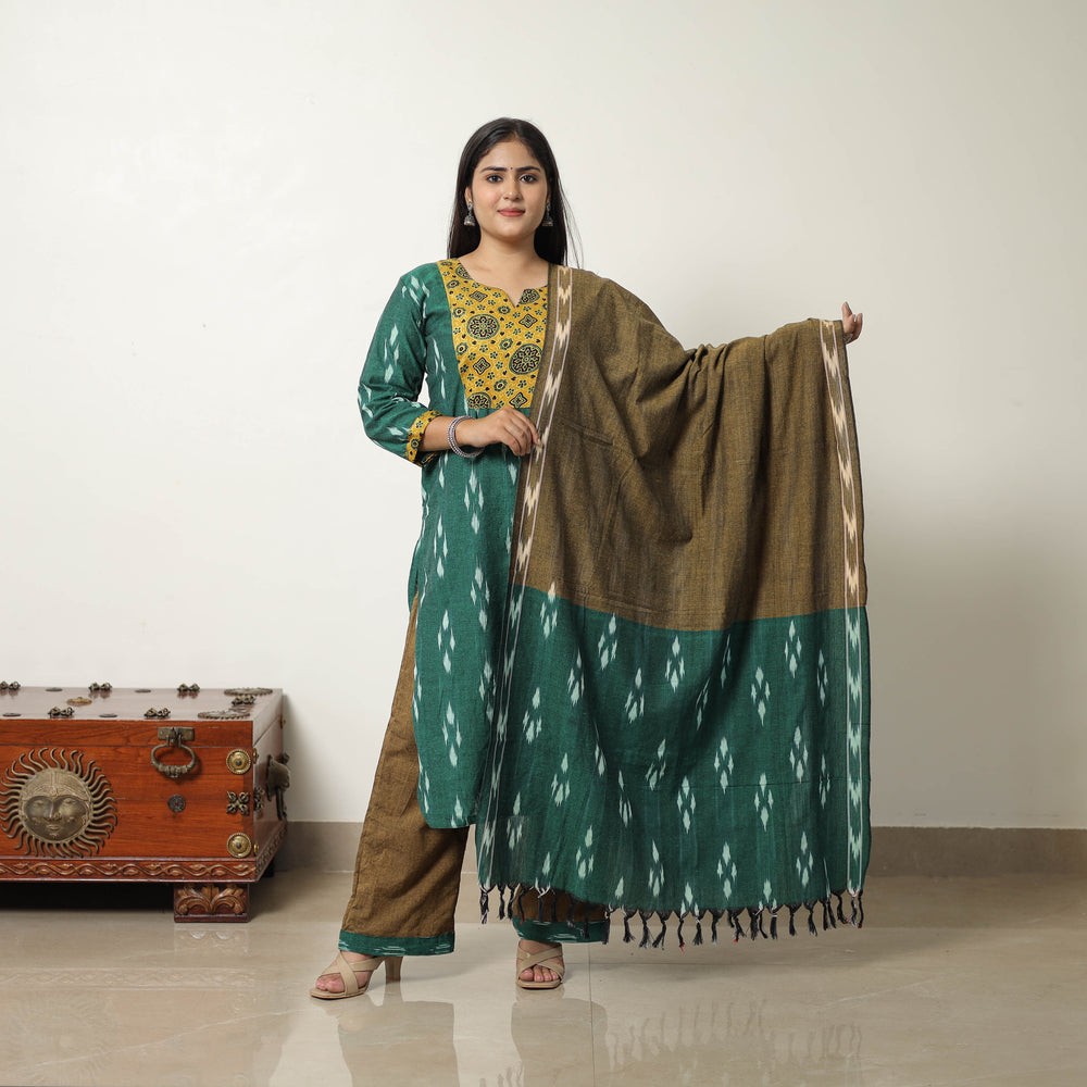 Green - Handloom Cotton Pochampally Ikat Kurta Set 03