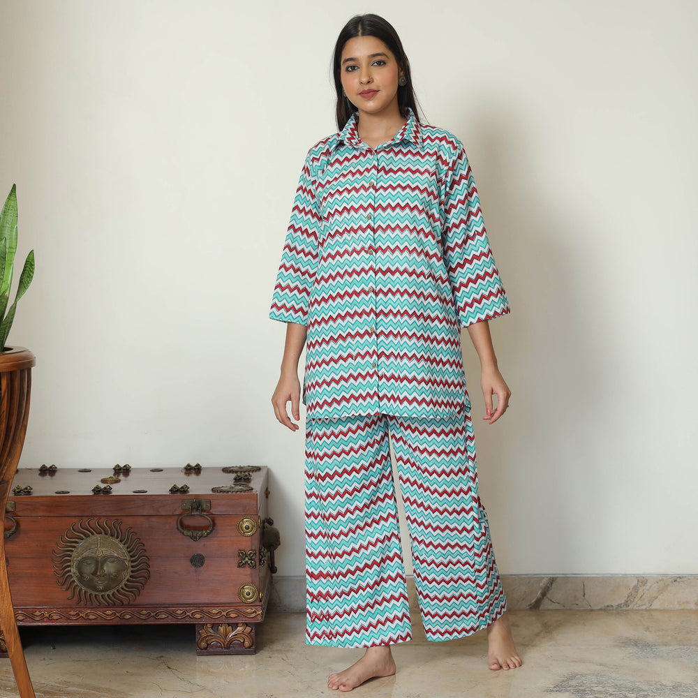 Multicolor - Sanganeri Block Printed Cotton Night Suit Set 12