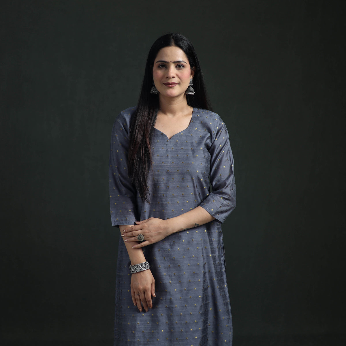 Spun Dupion Viscose Silk Zari Buti Straight Kurta with Palazzo Set for women 02