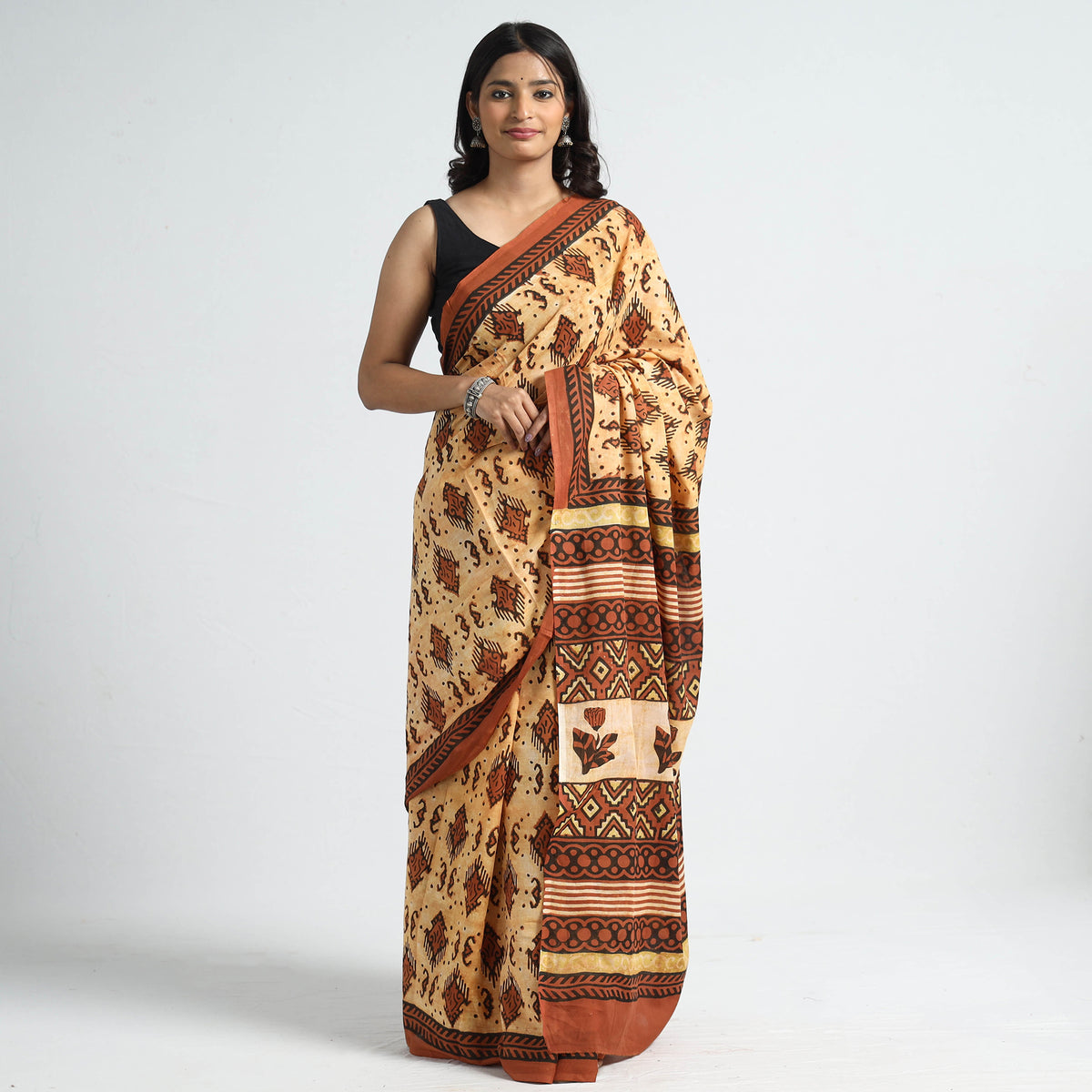 ajrakh cotton saree