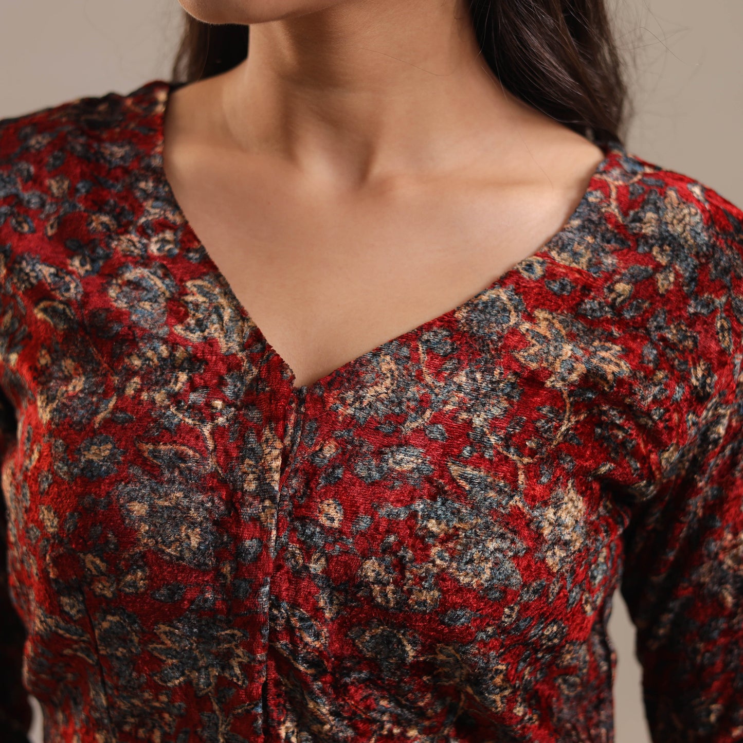 Velvet Natural Dyed Ajrakh Print Blouse 14