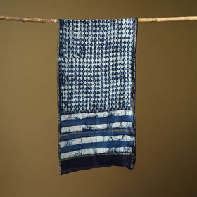 Blue - Pipad Hand Block Print Natural Dyed Chanderi Silk Handloom Stole 28